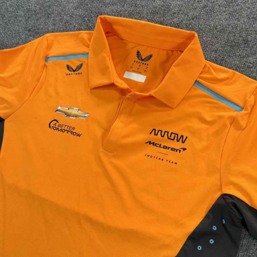 Arrow McLaren IndyCar 2025 Pit Crew Team Polo Shirt Castore Mens Medium Orange
